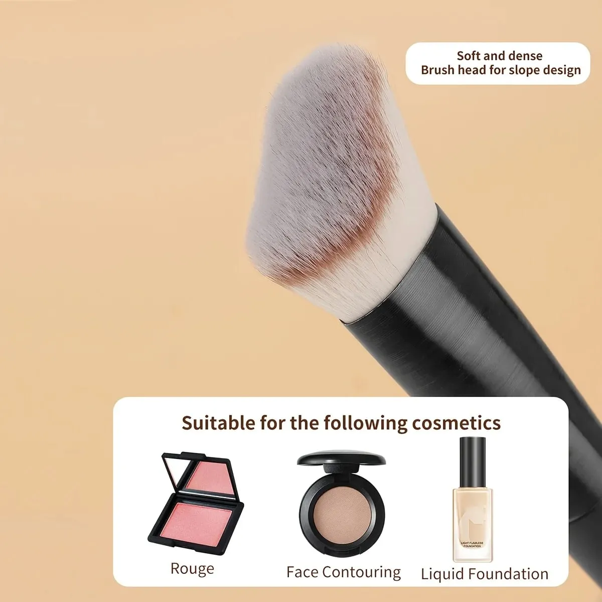 1 Makeup Brush Set Including an Angled Round-Tip and Flat-Tip Foundation Brush with Soft Bristles Comes with a Case