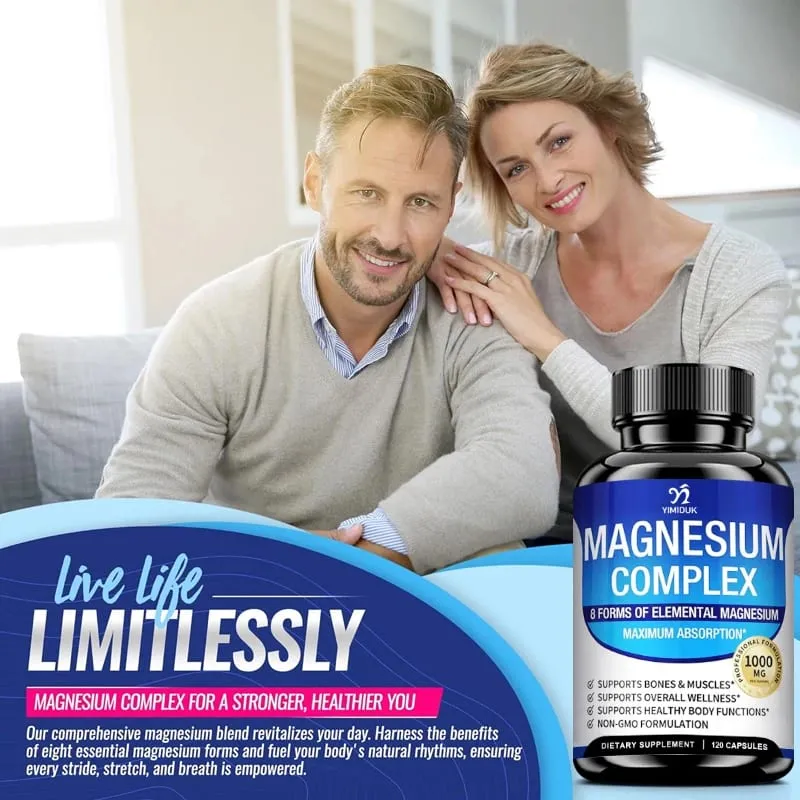 Magnesium Complex Supplement 1000mg -Magnesium Glycinate Citrate Malate Taurate Chelated for Bones Muscle Recovery Energy
