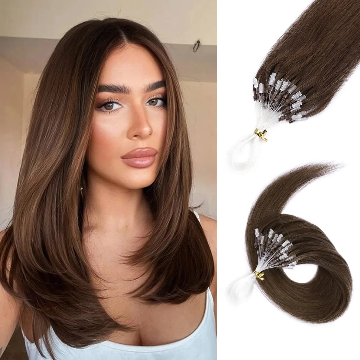 Micro Loop Human Hair Extensions Easy Install At Home Micro Beads Hair Extensions Blonde Brown Black Straight 30g/pack
