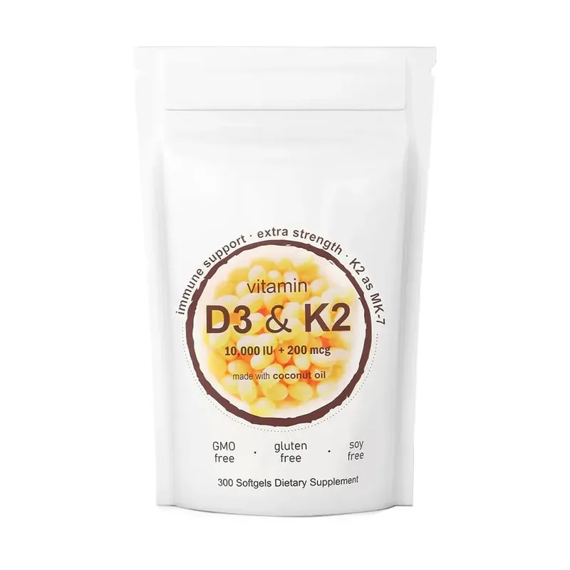 Vitamin D3 10 000iu + K2 MK7 200mcg Softgels | 2-in-1 Complex with Coconut Oil | Supports Heart Bone Teeth & Immune Health