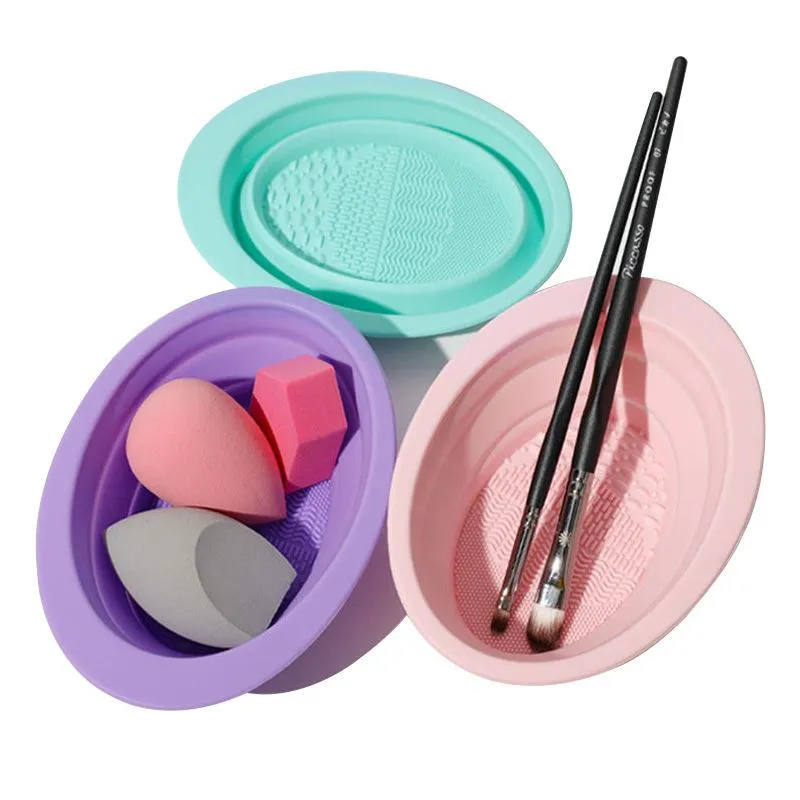 Wash Clean Mat Beauty Tools Scrubber Box Soft Silicone Makeup Brush Cleaner Folding Powder Puff Cleaning Bowl Eyeshadow Brushes