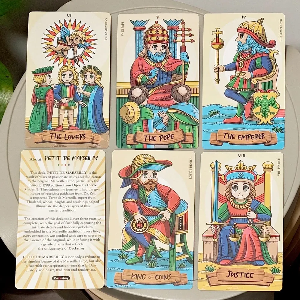 Petit De Marseilly Tarot Deck 78 Pcs Cute Chibi Marseille Tarot Cards in Rigid Box 12*7cm Double-embossed Cardstock
