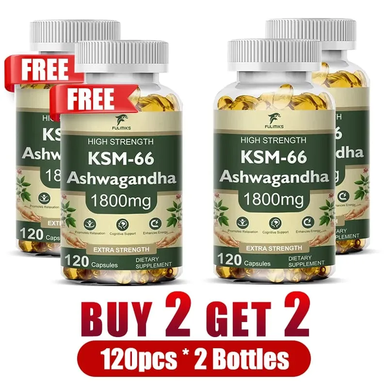 Buy 2 Get 2 Free! High-Potency KSM-66 Capsules 2100mg Supports Energy Focus & Physical Performance Pure Root Extract