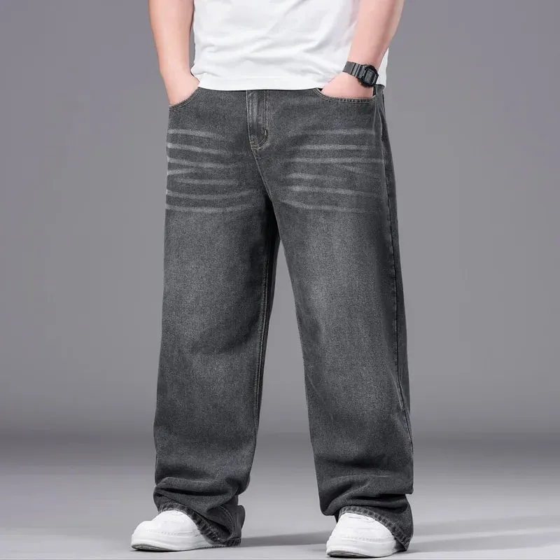 Plus Size Men's High Waist Straight Leg Jeans Four Seasons Loose Baggy Denim Trousers Casual Versatile Long Pants New — image 6