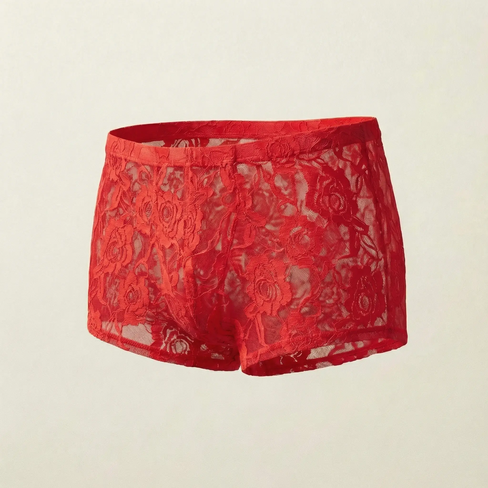 1Pc Men's Fashion New Design Sexy Lace Embroidery, High Elasticity Transparent Lace Flat Corner Underwear, Sexy, Ice Silk