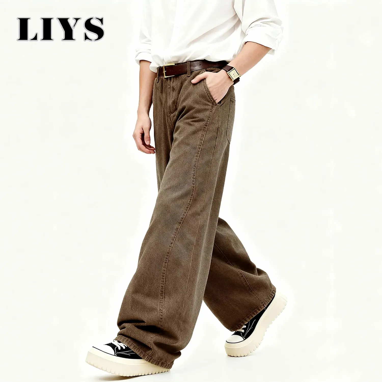 American Men's Retro Brown Ultra Baggy Wide Leg Jeans Street Casual Embroidery Oversized Men's Clothes Unisex Denim Pants