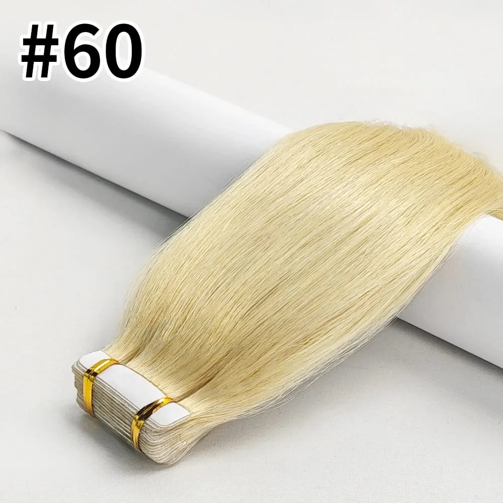 20Pcs/50g Straight Tape In Hair Extensions Full Head 100% Human Hair Tape ins Adhesive Invisible Glue Natural Black 24 26 Inches
