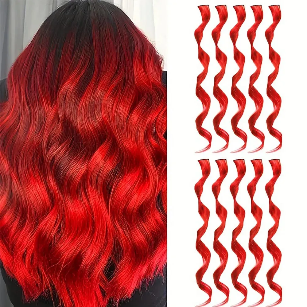10 piece set of colored curly hair extensions clip style highlight hair patches single clip style one-piece women's dark hair