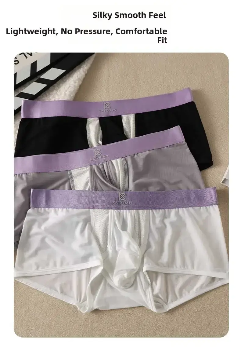 Biancheria intima estiva in seta di ghiaccio, boxer da uomo ad asciugatura rapida, leggeri e traspiranti, separabili, con apertura laterale, non staccabili