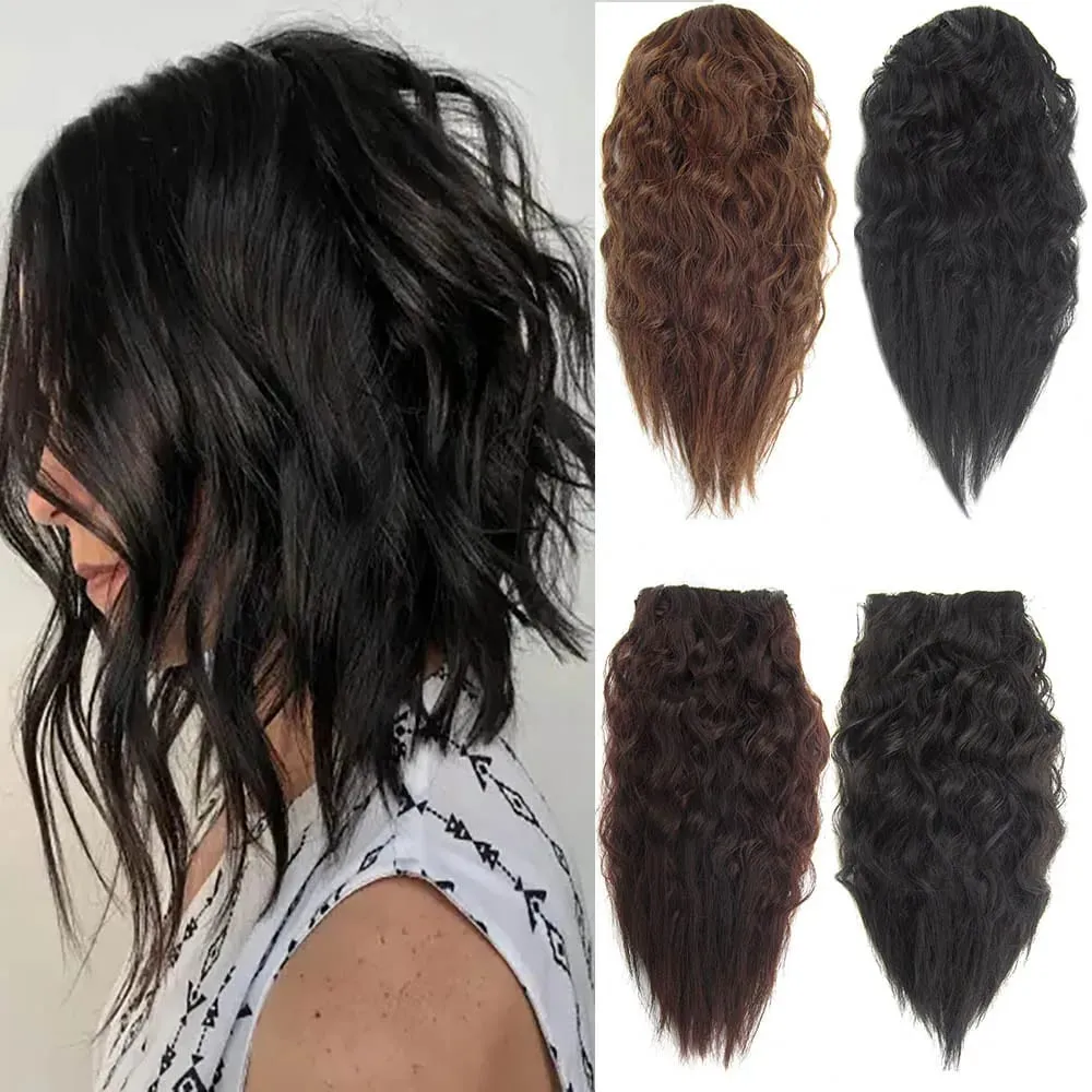 Zolin Short Kinky Curly Hair Bangs Extension With 2Clips One Piece Clip in Hair Black Light Brown Synthetic Hairpiece For Girls