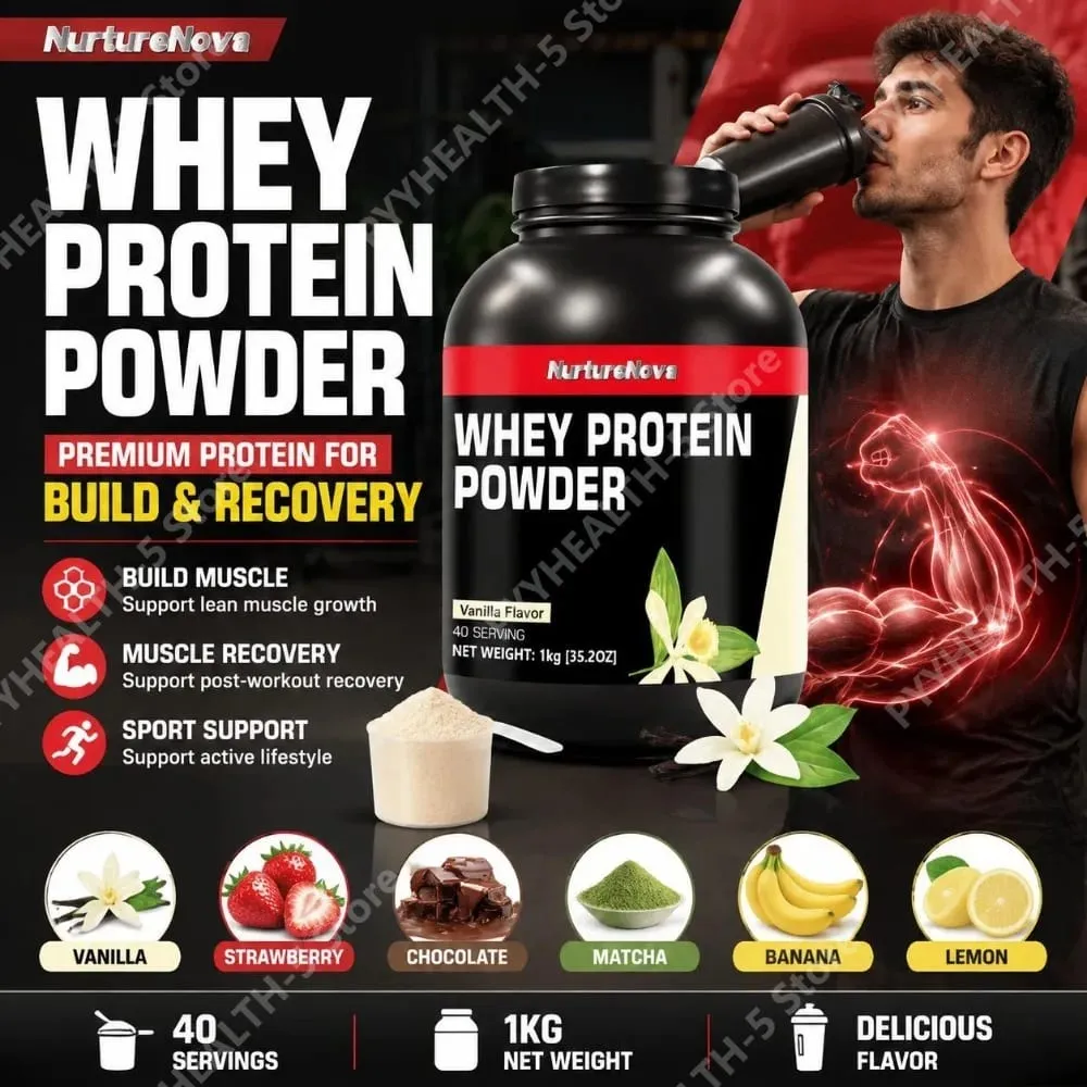 NurtureNova Whey Protein Powder Build Muscle Muscle Recovery Sports Vanilla Flavor Whey Protein Powder 40 Servings 1kg (35.2oz) — image 2