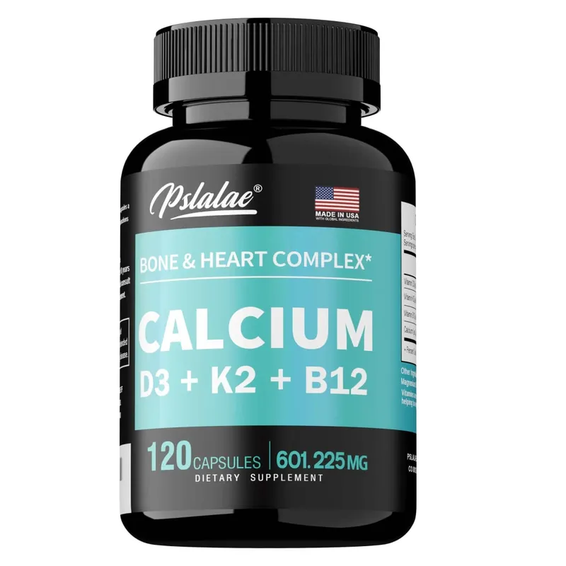 Suplemento de cálcio 4 em 1 com vitamina D3 K2 B12 - apoia ossos, dentes, coração e função do sistema imunológico