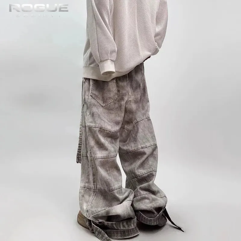 Y2K High Street Dyed Jeans Unisex Vintage Washed Distressed Wide Denim Pants Hip Hop Streetwear Grunge Punk Trousers Harajuku