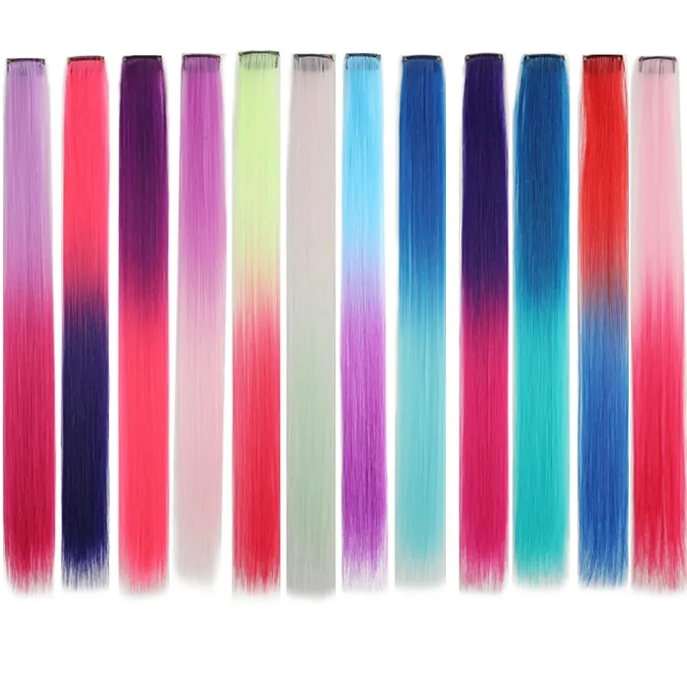 10pcs Colored Party Highlights Clip in Hair Extensions for Girls 18 inches Omber 2 colors Straight Hair Synthetic Hairpieces