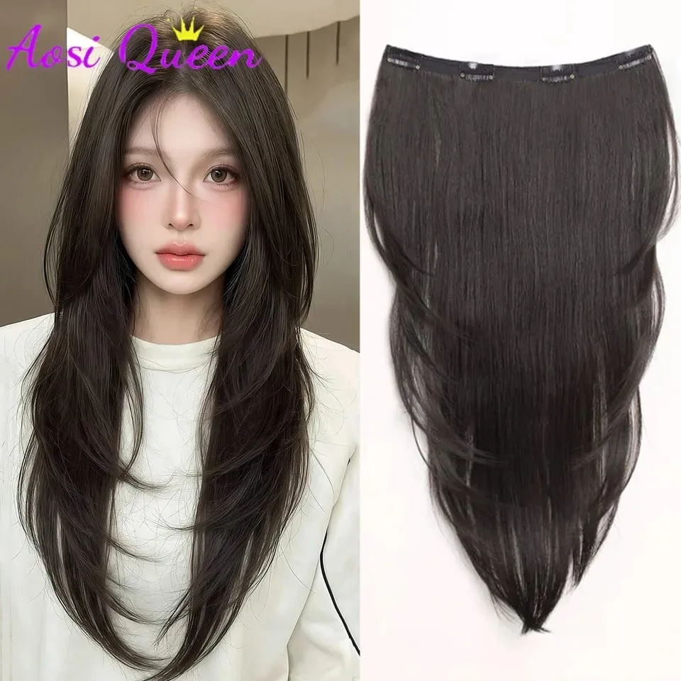 Synthetic High-layer Inward Curl Hair Extensions for Women One-Piece Ultra-thin Invisible Long Straight Hair Extension — image 2