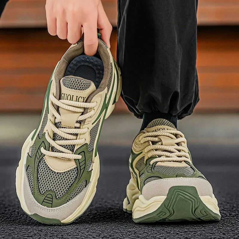 Men's Chunky Sneakers Breathable Mesh Running Shoes Thick Sole Non-slip Casual Sports Shoes