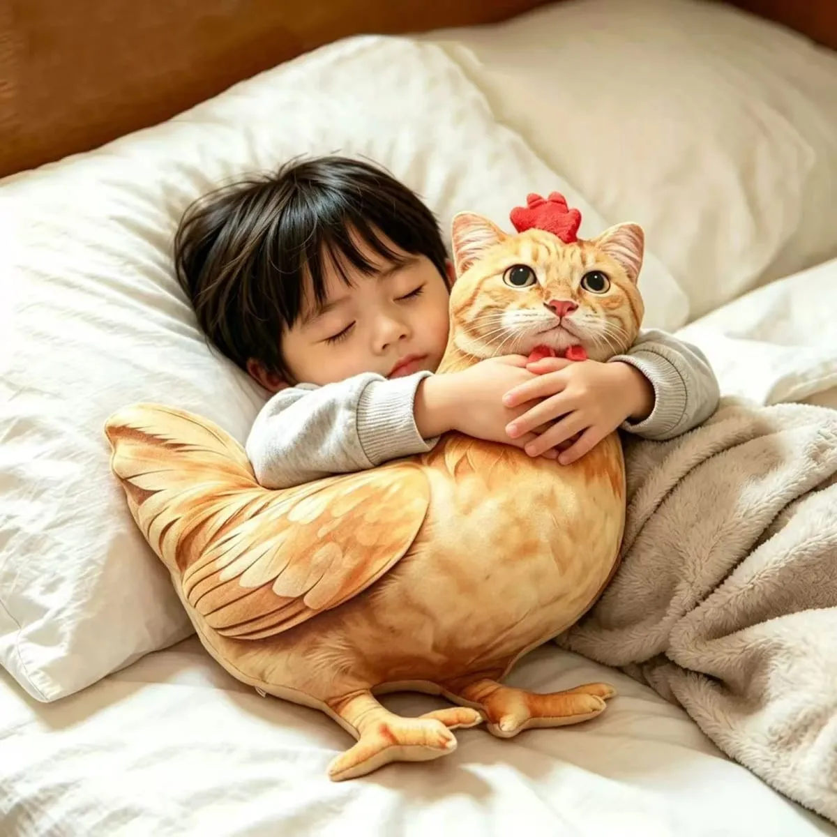 Gatto Pollo Divertente Novità Morbido Peluche Cuscino Simpatico Animale Farcito Cuscino per Divano 3D Arancione Tabby Gattino Bambola