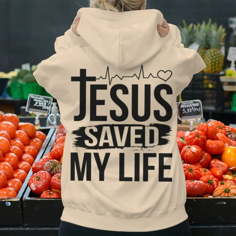 "Jesus Saved My Life" Men Women Hoodies Christianity Luminous Style Pattern Hoody Long Sleeve Casual Streetwear Hoodie