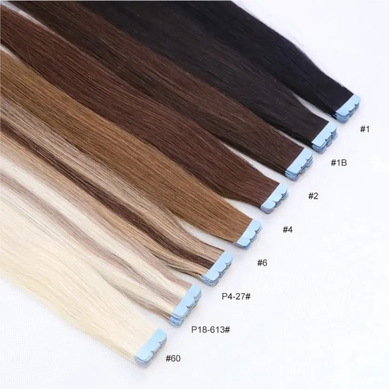 Mini Tape In Human Hair Extensions Skin Weft Machine Remy Natural Tape In Extensions 10pcs For Side Hair Tape On 12-24 Inch
