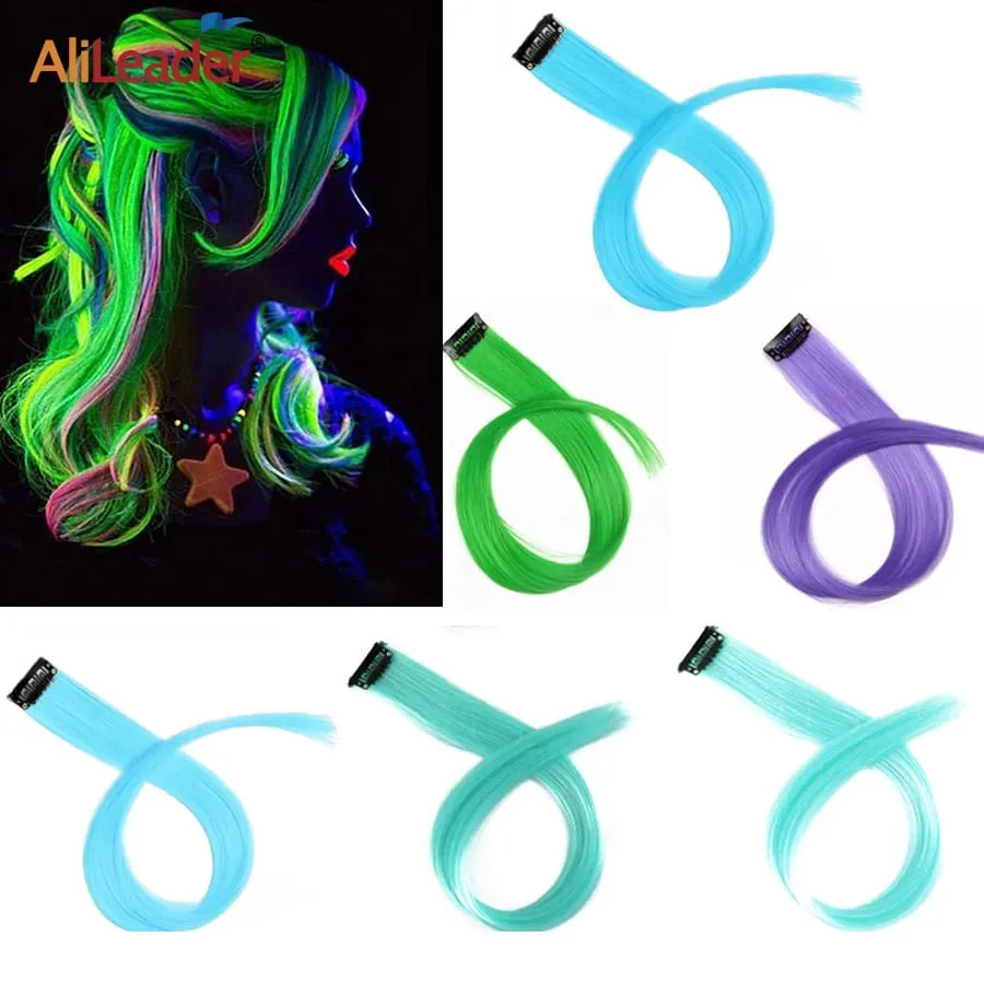 Synthetic Clip-On Hair Extension 20Inch 11Colors Glowing Clip-In One Piece Shines Fluorescent Fake Hairpiece For Women — image 2