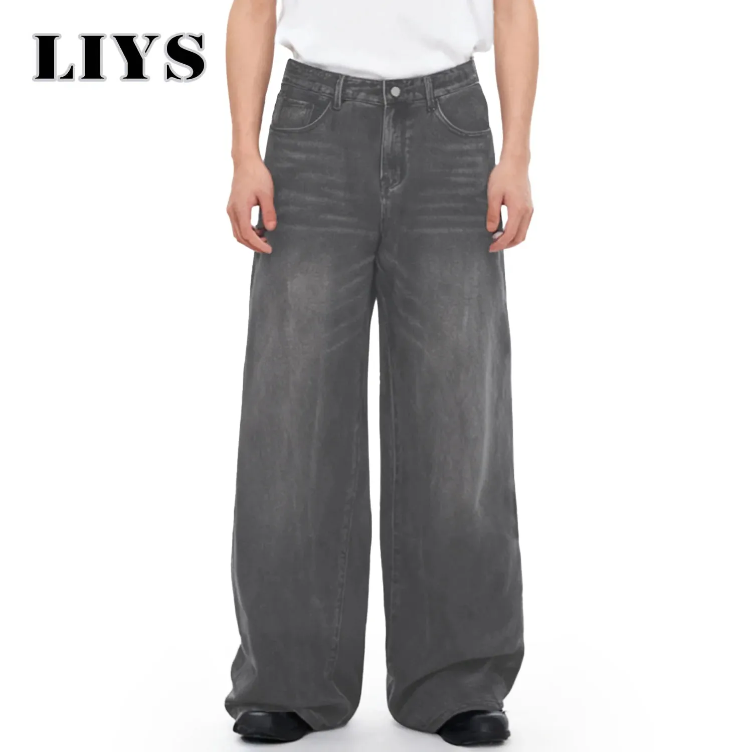 Four Season Men's Jeans Korean Version Student Casual Pant American Retro Gray Black Loose Wide Leg Jean Baggy Men's Denim Pants