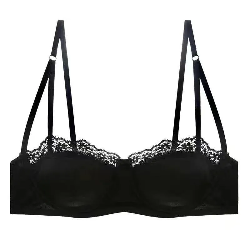 Sexy French Lace Gathered Cup Bra Set Semi Cup Design For Petite Women Lightweight Breathable Comfort Lingerie Set Sizes 32-38 — image 10