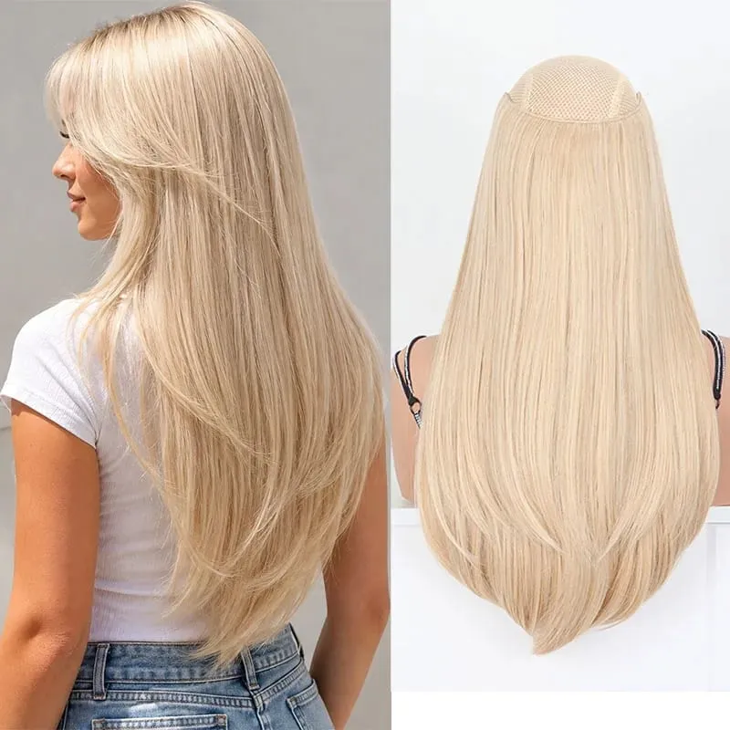 20Inch Synthetic Layered Clip In Hair Extensions Long Straight High Temp Fiber Hair Extension for Women Increase Hair Volume