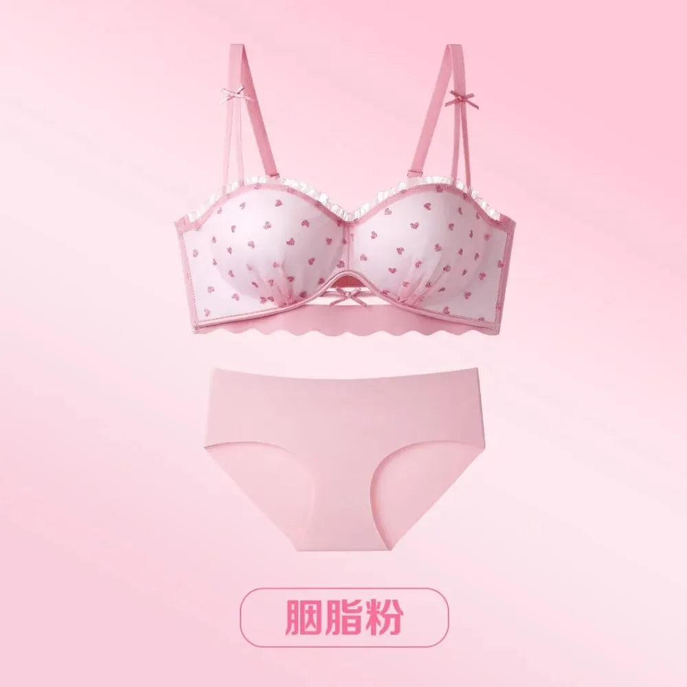 Pure Aesthetic French Lace Half Cup Bra 2026 New for Small Bust Push Up Anti Sag Soft Comfort Women Daily Lingerie Bra 32-38 Set — image 6
