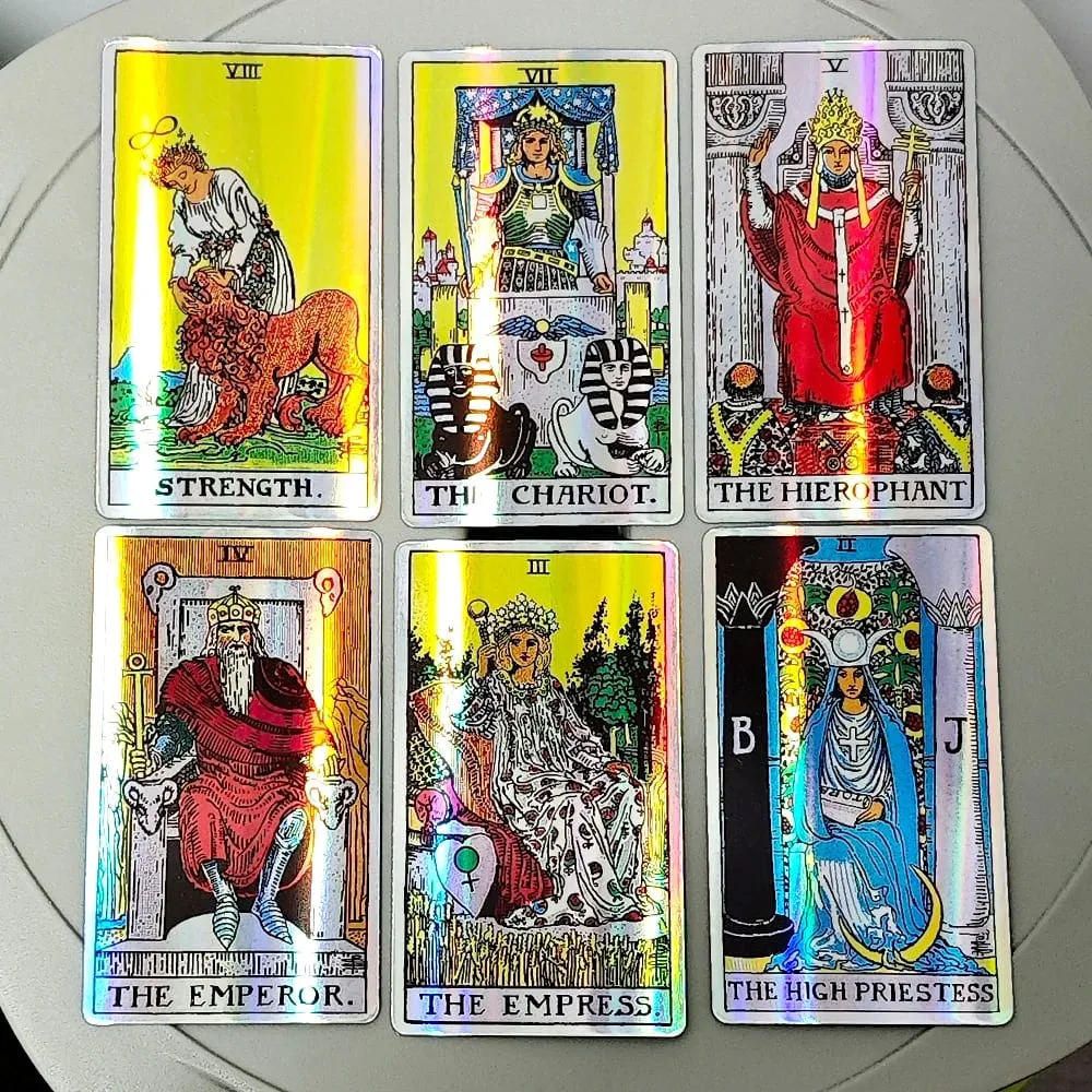 Classic Waite Tarot Deck 78 Pcs Rainbow Holographic Tarot Cards 10*6cm for Beginners