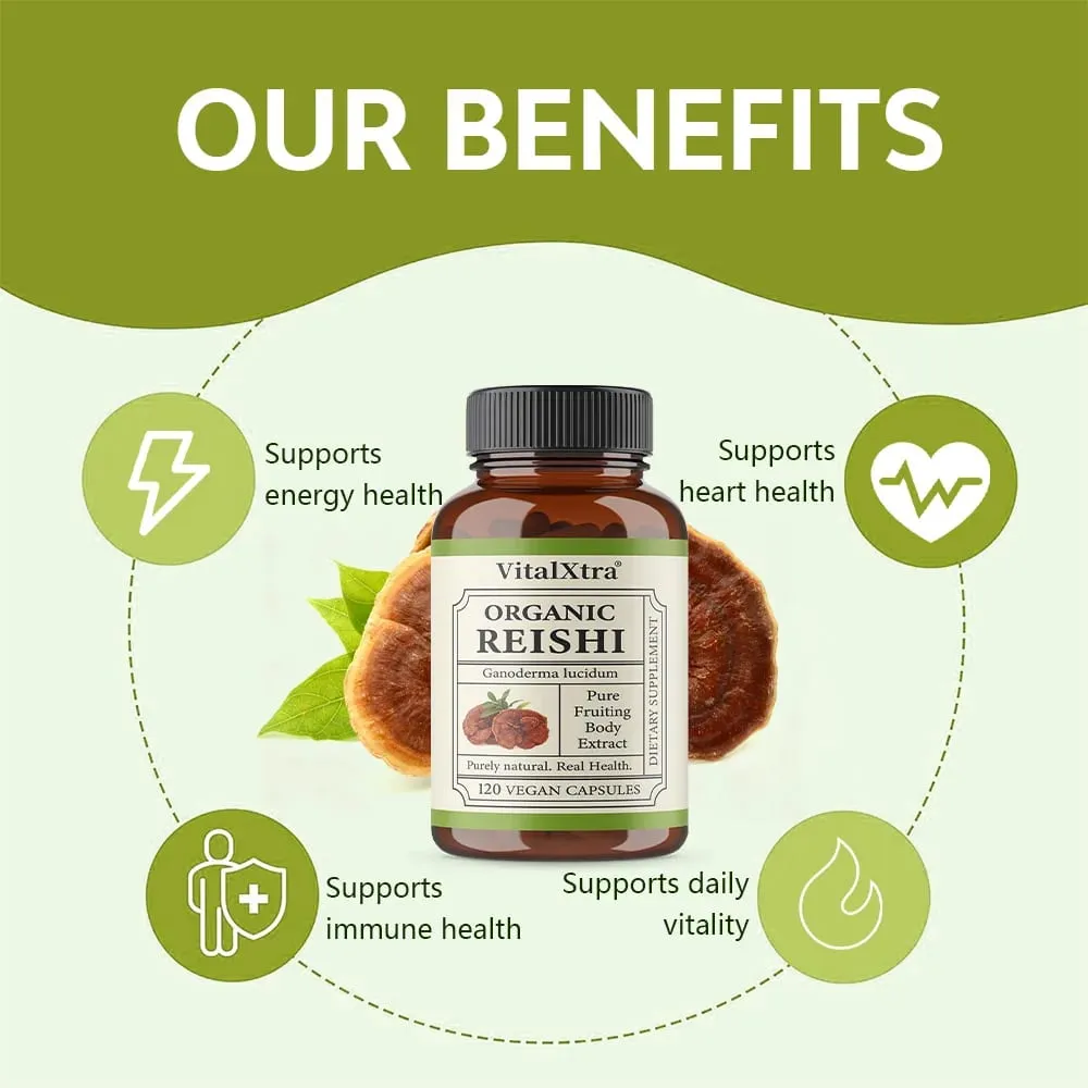Kapsul Cendawan Reishi 1000mg Ganoderma Lucidum Menyokong Relaksasi Kesihatan Kekebalan Tubuh Tidur & Tenaga Asli Vegan Bukan GMO — image 2