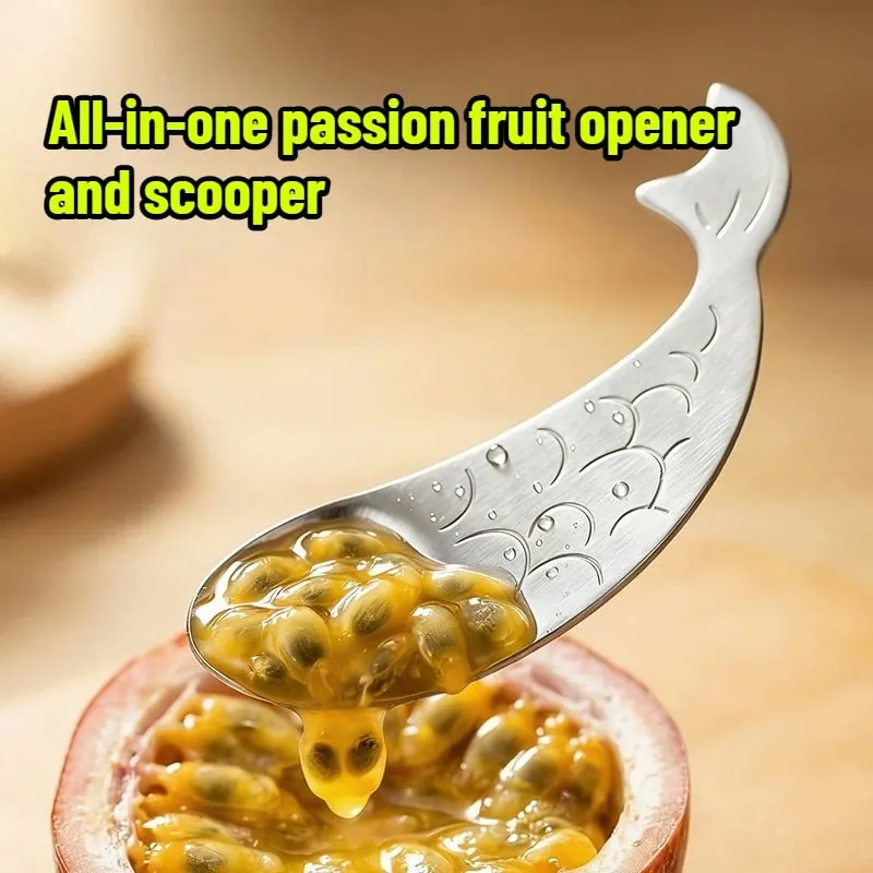 Dual Function Passion Fruit Cutter Pulp Scooper Integrated Stainless Steel Fruit Spoon Home Fruit Tools — image 2