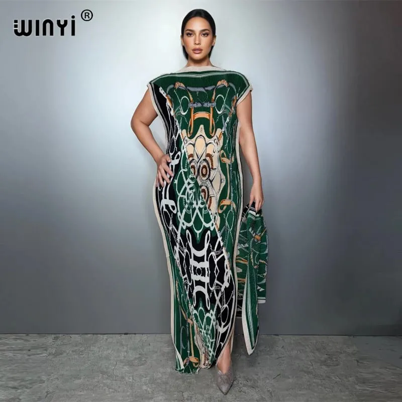 Plisované elastické tenké šaty dámské zmačkaný design Plisované luxusní muslimské společenské šaty Abaya Poncho pro ženy Plážové oblečení Kaftan