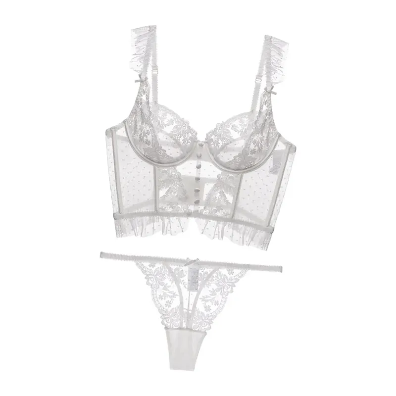 Kvinder Lingeri Sæt 2-delt bodysuit Komfortabel Push up BH BH Trusse Sæt med Blomster Blonde BH til Bryllup Daglig Brug Nattøj