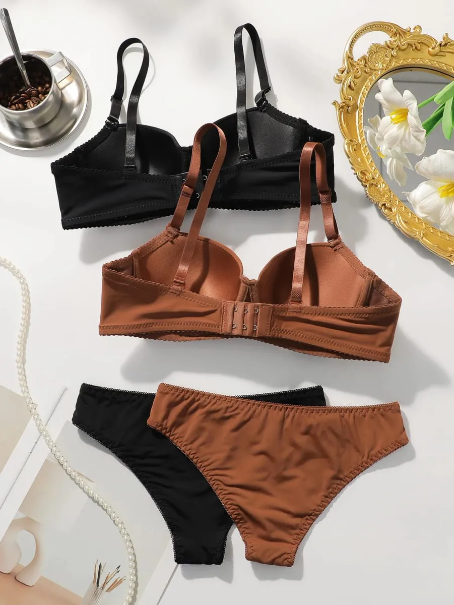 2 Set Solid Underwire Lingerie Set Women Push Up Bra Women Underwear Sets Comfortable Daily Lingerie J2611 — image 2