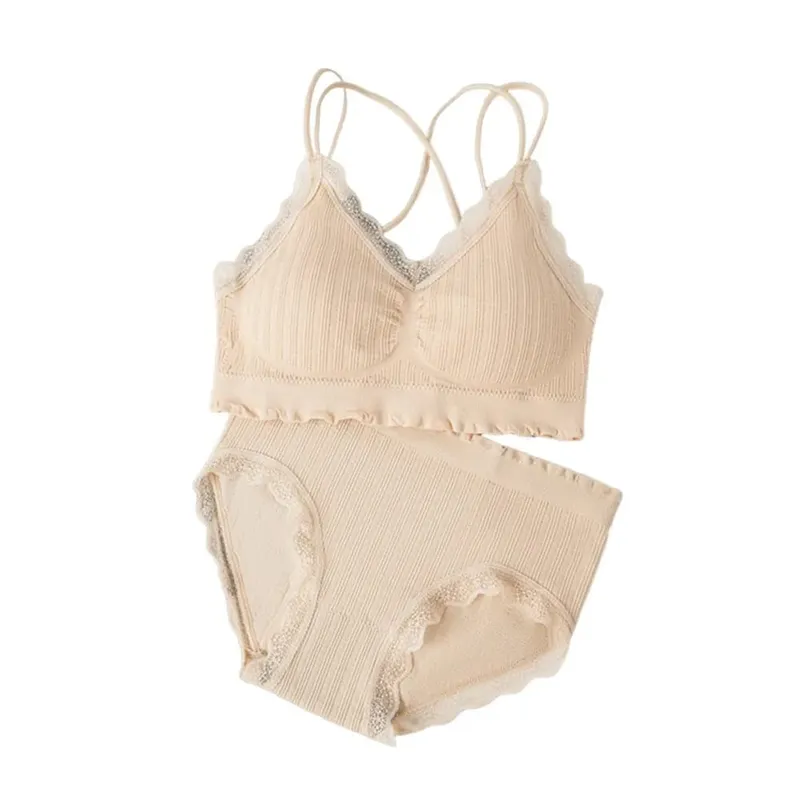 1Set Casual Lace Women Seamless Bra Set with Bra Pads V-Neck Lingerie Set Breathable Comfortable Sport Brassiere — image 11