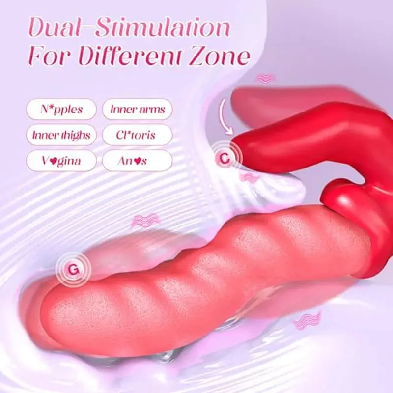 2 IN 1 Wave Thrusting Dildo Vibrator for Women Tongue Finger Pressing Stimulation Sex Toys Female Masturbator with LED Display
