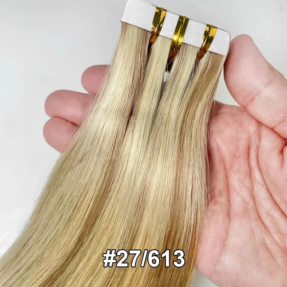 Full Shine Tape In 100% Remy Human Hair Straight Double Sided Blonde Comfortable Silky Natural Tape Ins For Women