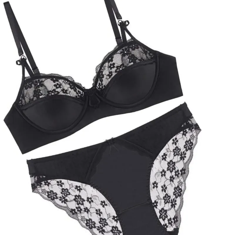 Women Thin French Half Cup Lace Bra Set Minimizer for Big Bust Push Up Anti-Sagging Side Support Comfort Sexy Daily Lingerie Set