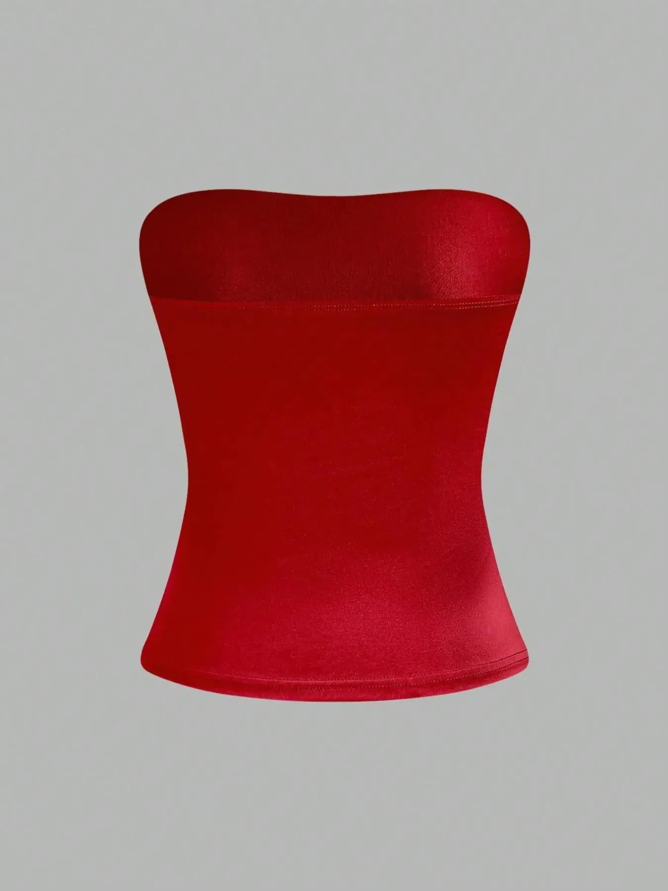Women Red Solid Color Strapless Bandeau Top Casual Slim Fit Form Fitting Tube Top For Daily Wear Streetwear & Y2K Style