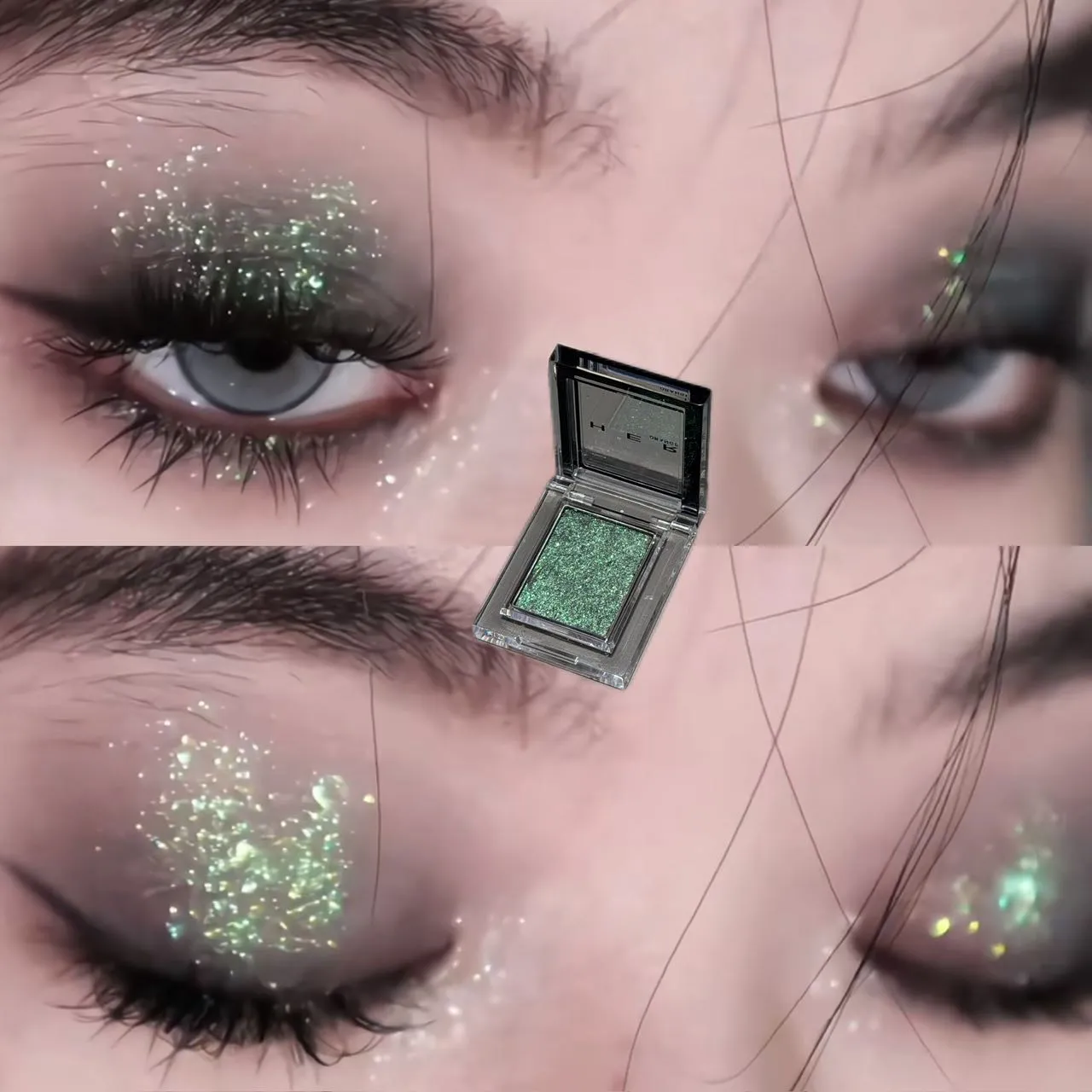 Monochrome Blue Metallic Eyeshadow Diamond Glitter Green Eye Shadow Highlighter Palette Sparkling Pearlescent Purple Eyes Makeup