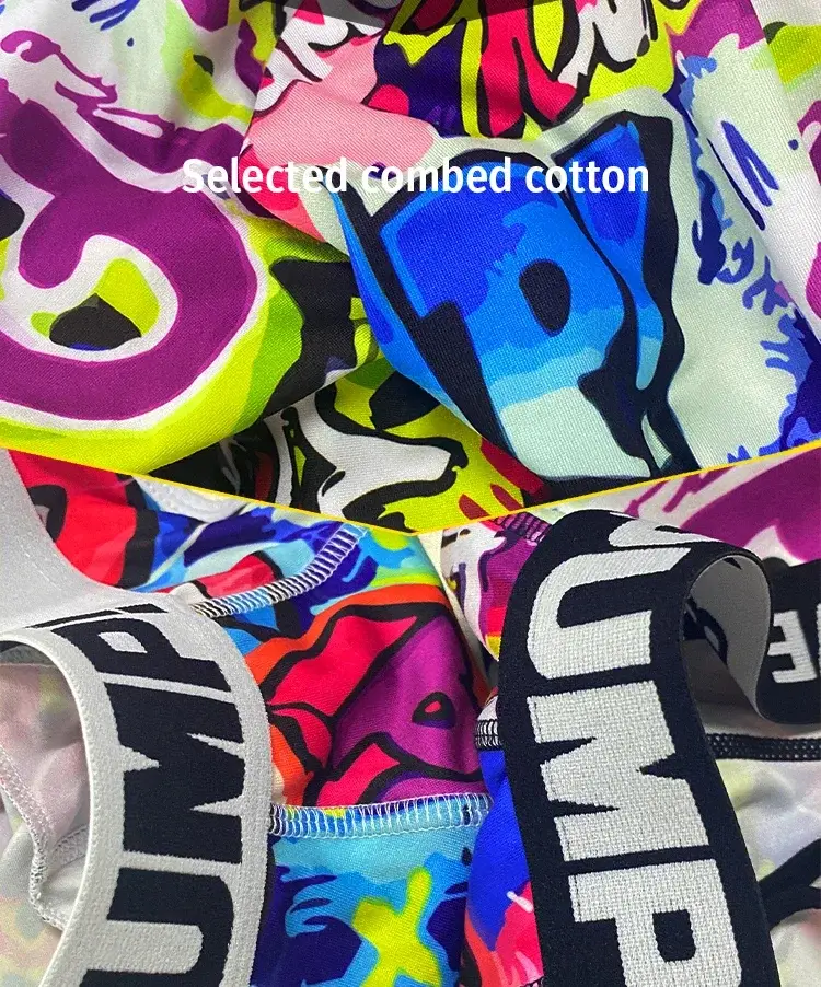 1- 4PCS Men's Cotton Nylon Blend Boxer Briefs All-Over Graffiti Print Wide Elastic Waistband Non-Tight Fashion Sport Underwear