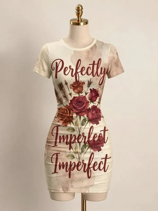 Womens Short Sleeve Bodycon Mini Dress Slim Fit Crew Neck Floral Print Casual Summer Party Cute Stretch Trendy Vacation Sundress — image 8