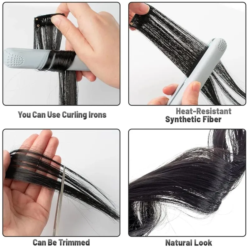 24 Inch Hair Extensions Black Straight Length Synthetic Hair Clips Party Highlights Women's Styling Hair Patches (5pcs in Blac