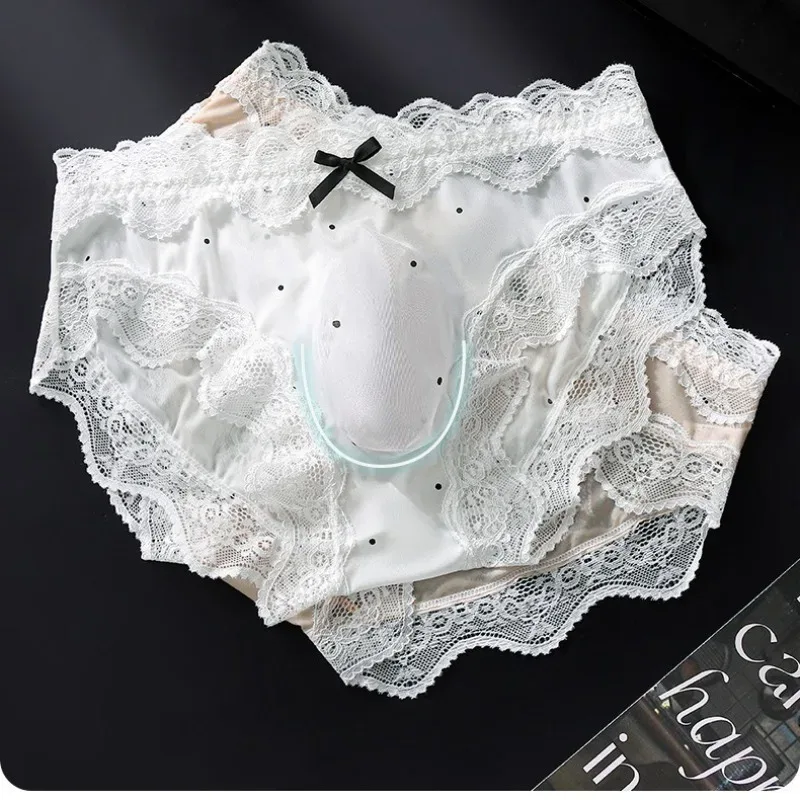 Men Sexy Lace Briefs Sweet Women Style Panties for Men Mid Waist Sheer Ice Silk Seamless Underwear Stretch U Convex Underpant