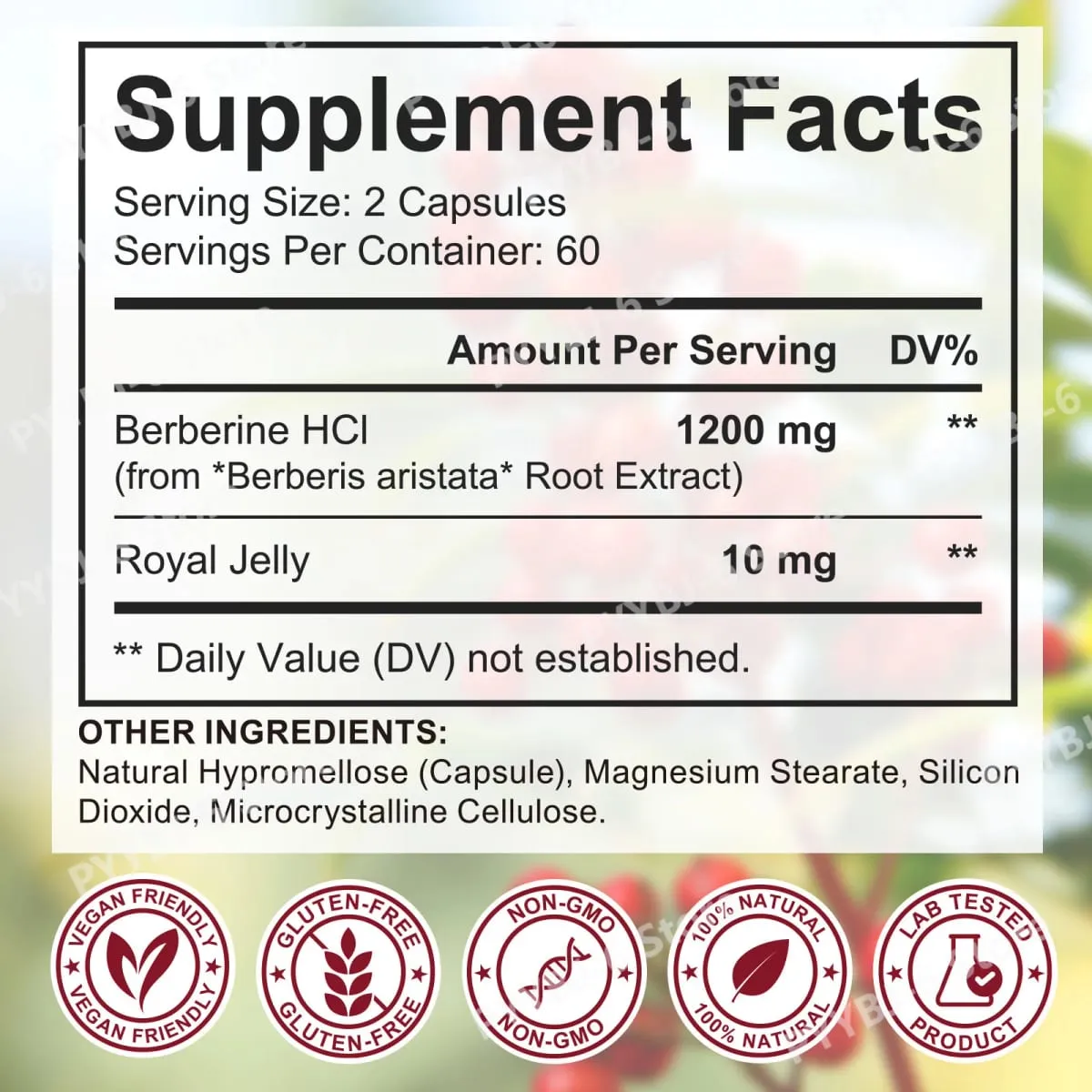 Berberine Plus Capsules 1200mg Berberine HCl Metabolism & Digestive Gut Health Support 120 Capsules