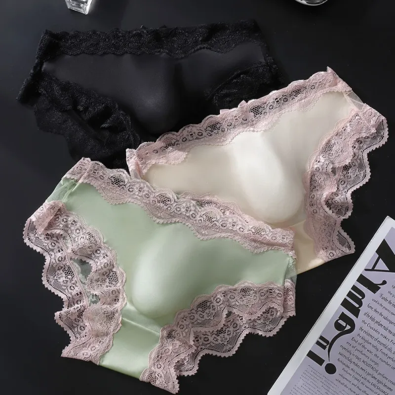 Men Triangle Panties Lace Trim Butterfly Knot Flower Pattern Thin Super Comfortable U Bulge Pouch Breathable Transparent Underwe