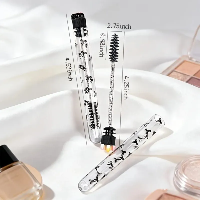 10pcsGothic Cartoon Eyelash Brush Black Bowknot Dustproof Tube Case Lash Spoolies for Extensions Grafting Reusable Brow Wand Kit