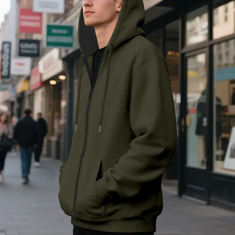 New 2026 Men's Autumn Casual Solid Long Sleeve Zipper Hooded Sweatshirt Coat Male Fashion Outdoors Sportswear Hoodies Jackets — image 22