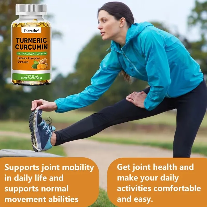 Organic Turmeric Curcumin Capsules Natural Antioxidant Herbal Supplement for Joint Bone Brain Cardiovascular & Body Wellness