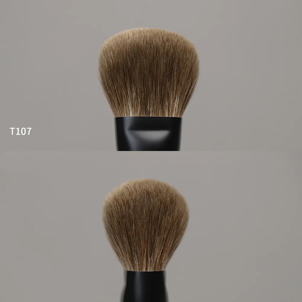 T107 pinceaux de maquillage professionnels faits à la main poils de chèvre naturels pinceau rond plat pour poudre pour le visage manche court en bois d'ébène pinceau de maquillage